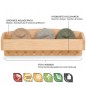 Preview: Große Kindergarderobe VERONA aus Erlenholz mit Feature-Infografik und original Holzspielzeug Peitz Gütesiegeln Handwerk, Natur, Nachhaltigkeit.